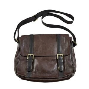 FOSSIL ESTATE COGNAC LEATHER MESSENGER BAG